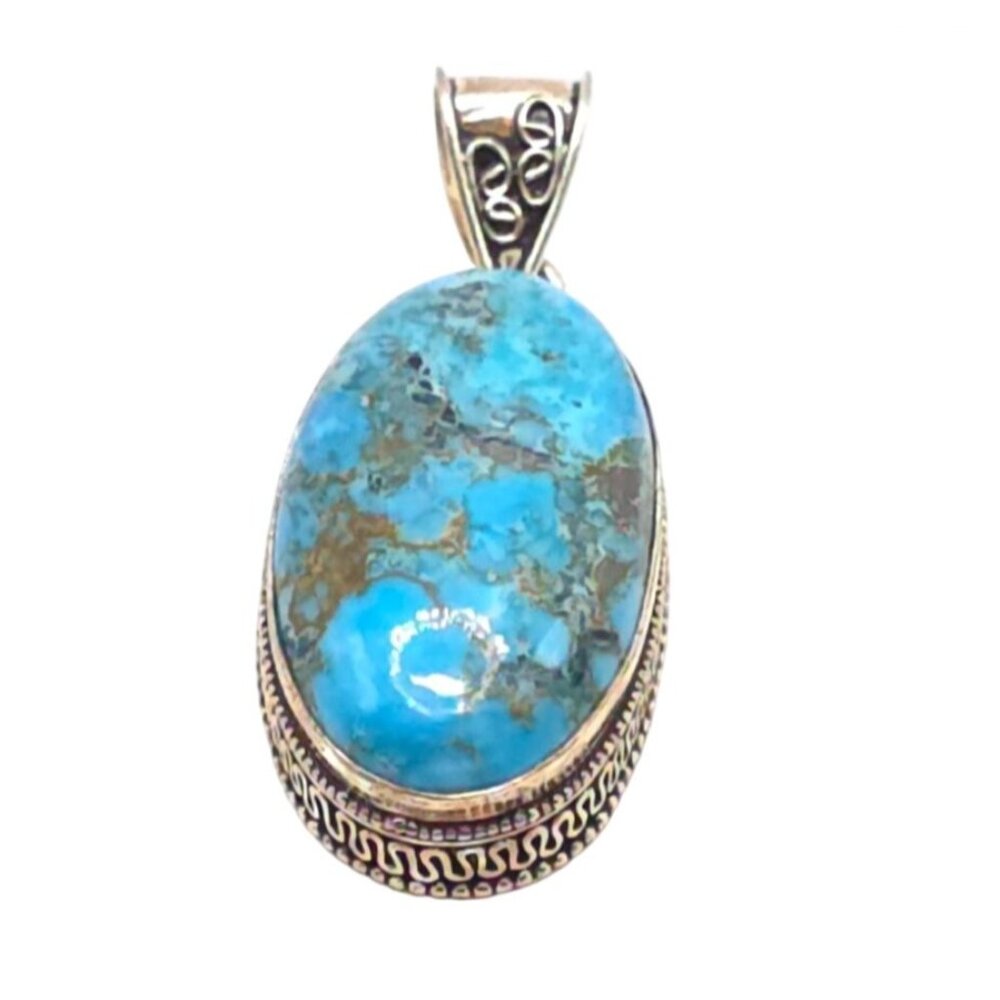 Sterling Silver 925 Pendant With Oval Turquoise Stone - Picture 2 of 7